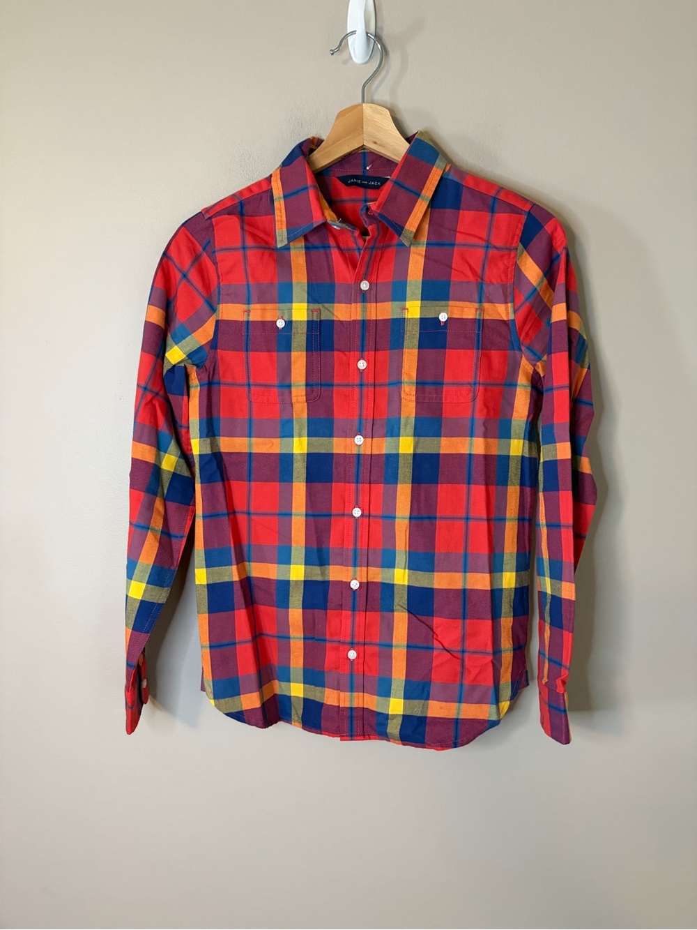 Janie and Jack Red Plaid Button-Down Shirt with Yellow Accents